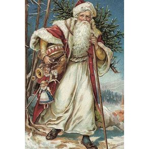 Julekort. Julemand med legetj.