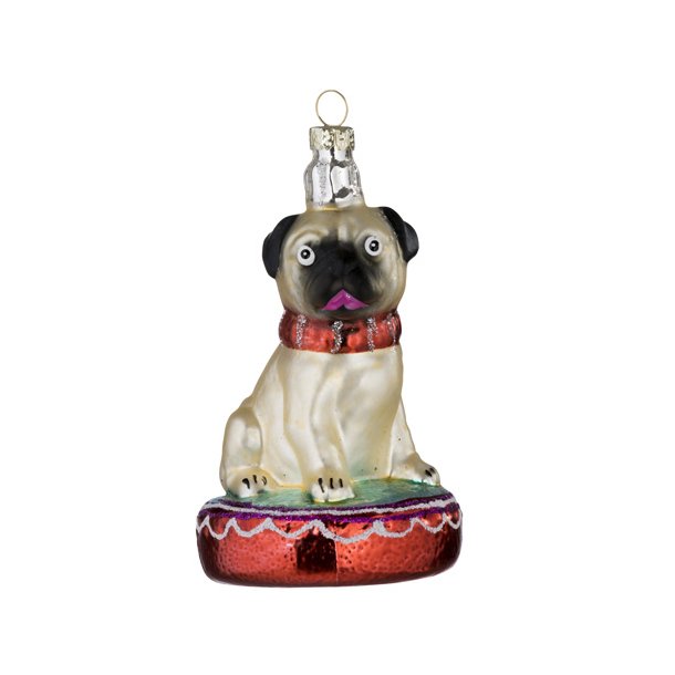 Julekugle. Glas. Hund p pude.