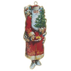 Julemand med frugtfad og juletr. Metal