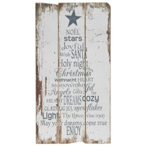 Trskilt med julede ord. HVID