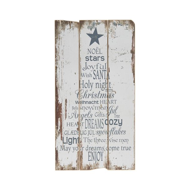 Trskilt med julede ord. HVID